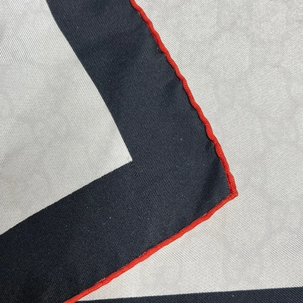 26” Gucci Black Orange White Logo Script Scarf 100% Silk